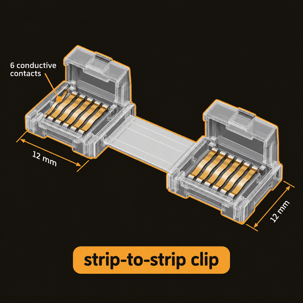 A 6-pin strip-to-strip connector bridging two strip ends