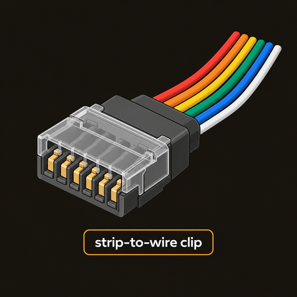 6-pin strip-to-wire clip connector for 12 mm strip