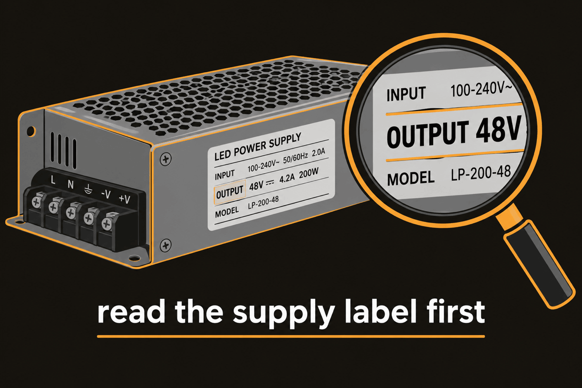 Reading the voltage on a power supply label
