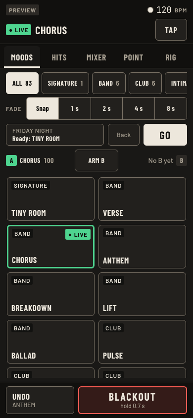 Upright, after the crossfade: CHORUS is live.